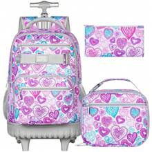 Rolling Backpack For Girls, Girl Roller Wheels Bookbag, Laptop Flower Wheeled School Bag With Wheels For Teens