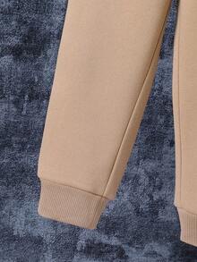 青少年男孩字母图案印花保暖圆领运动衫和裤子套装 - 卡其色 - 查看 5