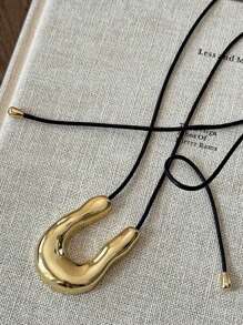 1 件时尚奢华 U 型吊坠黑色皮革表带 18K 金防水简约百搭女士项链