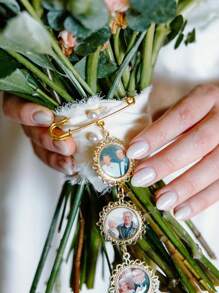 1pc Custom Bridal Bouquet Charm,Flower Bouquet Photo Charm,Wedding Memorial Keepsake,Memory Remembrance Pin,Wedding Memorial Gifts,Personalized Gift For Groom From Bride On Wedding Day, Custom Photo Boutonniere Lapel Pin, Groom Memorial Photo Lapel Pin In Gold Custom Memorial Photo Boutonniere Lapel Pin Brooch