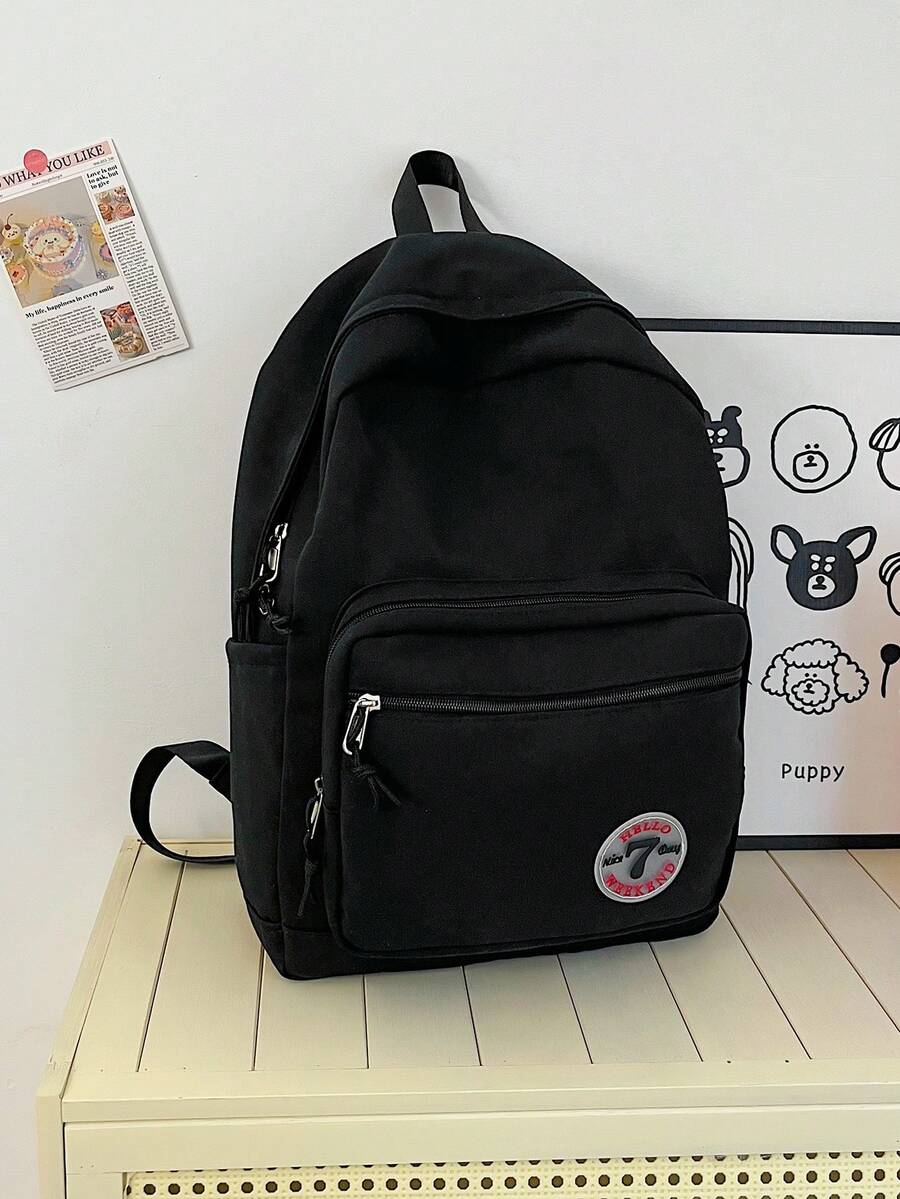 1 件黑色字母徽标电脑/Ipad 包，大容量多口袋拉链手提包，带肩带，适合女性、青少年、学生、日常、通勤、户外、购物、旅行、学校、培训、返校礼物