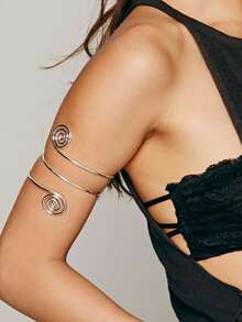 6 件套几何金属叶螺旋新月线手链袖口手镯女士 - 銀色 - 查看 2