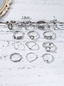 Set de 13 anillos estilo punk, anillos minimalistas sexy de moda con diseños de corazón y geométricos, adecuados para mujer en fiestas, vacaciones y conjuntos