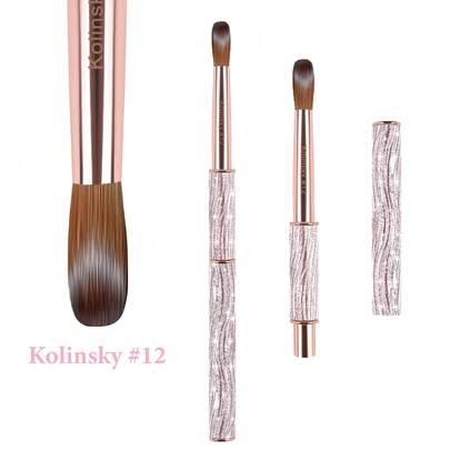 1支8-12号貂毛亚克力美甲刷，亮粉色金属手柄，适用于亚克力美甲，专业美甲延长工具