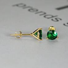 8 毫米镀铂金彩色方晶锆石螺旋三爪耳钉，简约小巧优雅 925 纯银耳环，适合女士