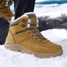 Autumn/Winter New High-Top Thick-Soled Warm Thermal Lined Men's Outdoor Snow Boots, PU Plus Size Men's Boots, Outdoor Hiking Shoes, Comfortable Casual Shoes, Hiking Boots, Outdoor Sports Climbing Boots, Hunting Boots, Trekking Boots, Outdoor Shock-Absorbing Off-Road Boots, Climbing Shoes, Outdoor Adventure Camping Shoes, Thermal Lined Thickened Anti-Slip Durable Black Hiking Boots - Yellow - View 7
