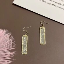 1pair New Design Shell Decor Transparent Acrylic Geometric Gold Plated Square Pendant Drop Earrings For Women Daily Jewelry