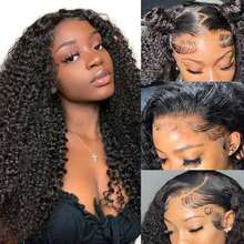 200% Brazilian Remy Human Hair Wig Jerry Curly 13x4 Lace Front Wig For Women - Pre-Plucked With Baby Hair Long Curly Human Hair Wigs Transparent Lace Frontal Wig Natural Black Color - Natural Black - 查看 5