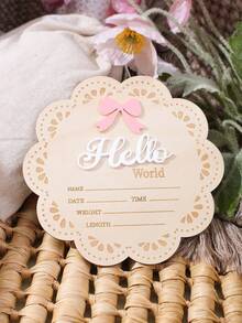 1pc Hello Word Bow Decorative Newborn Baby Name Sign, Wooden Baby Announcement Plaque, Baby Shower Photography Prop, For Boys And Girls - Multicolor - View 12