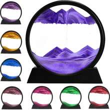 Atigrado 8" Purple Moving Sand Art Liquid Motion - 3D Color Quicksand Decor Deep Sea Sandscape Round Glass Flow Sand Painting - Relaxing Desktop Home Office Work Decor - 黃色 - 查看 2