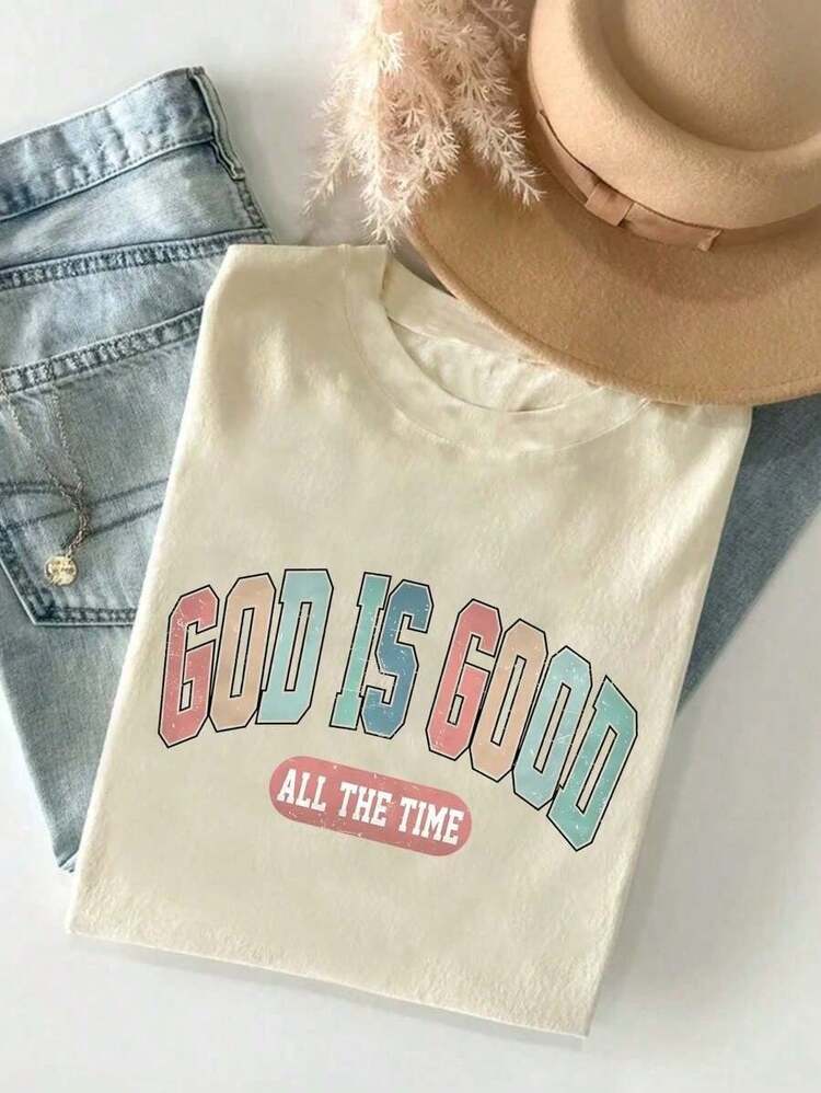 Women's God Is Good T-Shirt 100% Cotton - 杏色 - 查看 2