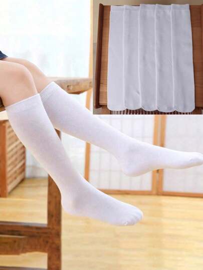 10pairs/5pairs/1 Pair Solid Color White Knee-High Socks, JK School Style For Girl/Students. Perfect Gift For Friends, Suitable For Valentine's Day, Christmas, New Year And Various Festivals.