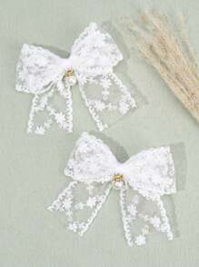 2 pezzi Fiocchi bianchi per capelli per ragazze, fermagli per capelli con fiocchi di pizzo eleganti, decori con perle bianche, fermagli per capelli estivi per adolescenti, accessori per capelli