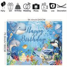 1pc Cartoon Sea Animals Birthday Theme Dolphins Turtles And Other Sea Creatures Design Background Cloth Birthday Party Cake Table Decoration Banner Portrait Photography Background Vinyl
