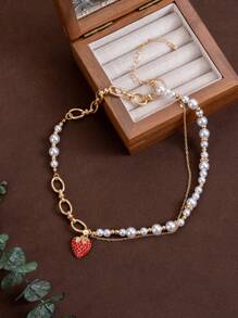 1 set de collier de luxe premium avec cœur et perle pour femmes, bijoux d'été polyvalents