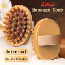 1/2 件装身体抗脂肪刷舒缓木质精油水疗气垫按摩梳头皮按摩刷身体按摩器 - 棕色 - 查看 10