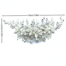 1 pieptene elegant de păr cu flori de perle, lucrat manual, accesoriu de păr cu cristal roșu vibrant pentru mireasă, nuntă, petrecere, ziua de naștere, accesorii de Ziua Îndrăgostiților pentru prințesă - alb - Vizualizare 12