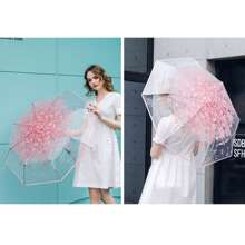 1 Pc Umbrella, Folding Cute Goddess Style, Korean Kawaii Minimalist Sakura Floral Print Transparent Umbrella