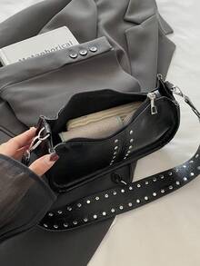 Women's Casual Solid Color Minimalist Shoulder Bag - Black - View 8