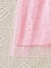 Completo per ragazze elegante con blusa senza maniche in pizzo floreale e inserto in rete e gonna a vita media a ruota, adatto per primavera ed estate