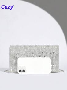 Cezy Bolso de mano brillante con strass - Diseño de unicolor elegante, forro de poliéster, cierre magnético y cadena larga desmontable, adecuado para fiestas de noche y bodas, un gran regalo para mujeres