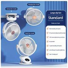 Portable Clip-On Fan, 360° Rotating Fan, 5-Speed Silent Mini Personal Desktop Fan For Outdoor Camping, With 2400mAh Rechargeable Battery, USB Rechargeable Electric Fan For Gym And Home Office - White - View 8
