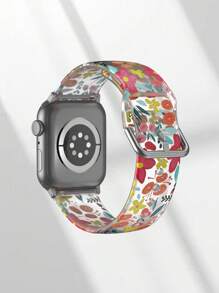 Colorful Flower Pattern 1pc Soft Elastic Breathable Comfort Replacement Wrist Band Strap Compatible With Samsung, Garmin, Honor Smartwatches, Compatible With Apple Watch