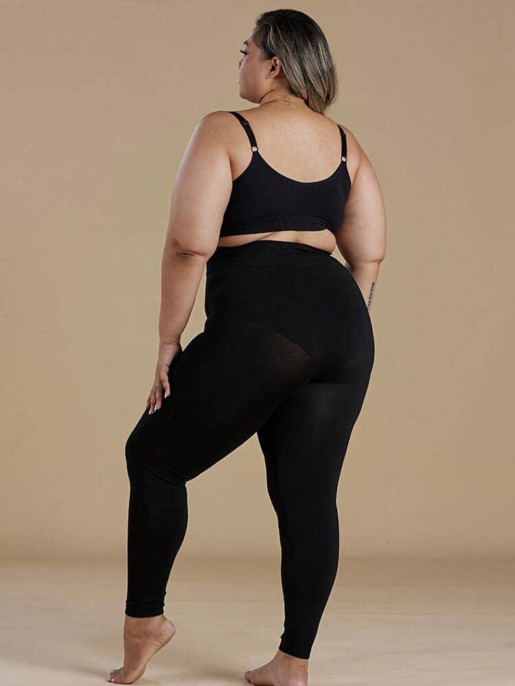 1 件女士光滑高弹力天鹅绒黑色性感修身连裤袜紧身裤，7/8 长度紧身裤适合户外和家居休闲穿着 - 黑色 - 查看 5