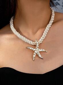 1 件女式海星项链海星海滩粗绳项链夏季珠宝配饰