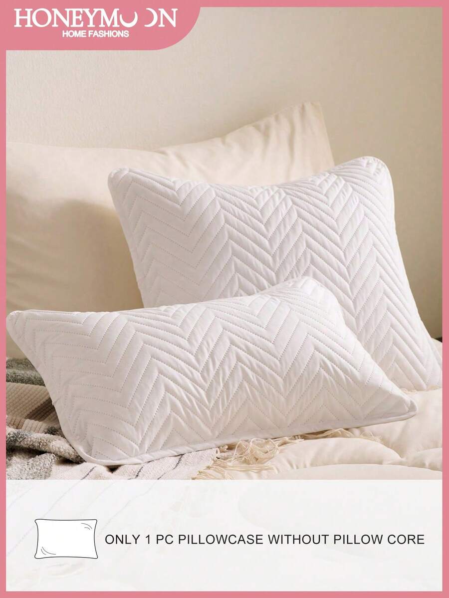 1pc Super Soft Solid Color Pillowcase, Lightweight And Cloud-Like, Envelope Closure, Suitable For Home And Dorm - White - View 1