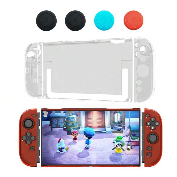 1pc 2 Console Protective Case + 2pcs Detachable Controller Grip Covers + 4pcs Joystick Caps Set, Enhances Grip