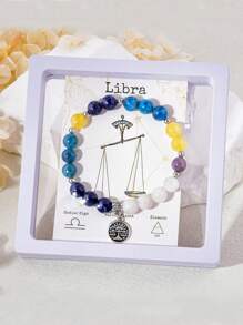 1 Peça Pulseira de Contas Feita à Mão de Pedra Natural de 8mm com Pingente de 12 Constelações, Adequada como Presente para Dia dos Namorados, Aniversário, Esposa, Namorada ou Amiga, Pulseira do Zodíaco
