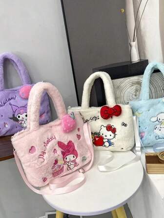  1 pieza Bolso de mano de peluche de Sanrio Cinnamoroll - Bolso de hombro suave y kawaii con encanto desmontable, bolso de mensajero de anime lindo para niñas y coleccionistas, bolso de peluche con licencia