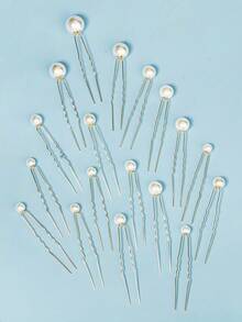 20个新娘U型发夹，婚礼水晶珍珠发叉发饰，情人节配饰 - 白色 - 查看 9