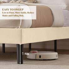 VECELO Double Bed Frame With 4 Storage Drawers, Upholstered Platform With Adjustable Velvet Headboard, Solid Wood Slat Support, No Box Spring Needed, Easy Assembly, Beige - Beis - Ver 6