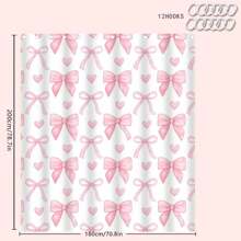 1/4pcs Pink Heart & Bow Bathroom Set, Includes Shower Curtain, Bath Mat, U-Shaped Toilet Lid Cover, Toilet Seat Cover, Fashionable Curtain/Shade, Waterproof, Machine Washable, No Drilling Required
