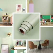 1 Roll Of Mint Green Solid Color Wallpaper Minimalist Peel And Stick Vinyl Contact Paper Handmade DIY Retro Self-Adhesive Detachable Wallpaper Suitable For Home Decoration Bedrooms Kitchens Counters Dormitory Walls Offices 15.7in/393.7/196.8/181.3/39.3in