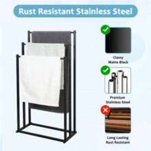 Black/White 3 Tier Free Standing Towel Rail Stand Unit Rack Storage Bathroom - Black - View 6