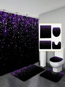 4pcs Black Sequin Shower Curtain Set, Elegant Camo Decor Modern Home, Waterproof Curtain And Bathroom Mat 3pcs Set, 12pcs Shower Curtain Hooks Included Bathroom Accessories Back To School