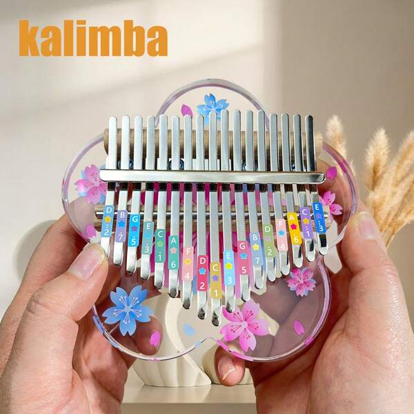 Piano de pulgar Kalimba de 17 teclas de acrílico - Instrumento portátil Mbira con pintura floral colorida, lindo regalo de Navidad con martillo de afinación e instrucciones de aprendizaje, adecuado para principiantes adultos y fiestas al aire libre