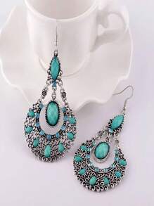 2pcs Vintage Glass Rhinestone Pendant Earrings For Women