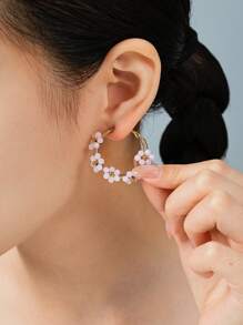 1 Pair Boho Stainless Steel Gold Plated Colorful Flower Earrings, Suitable For Women Daily/Beach/Party/Festival