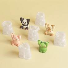 Cute Animal Silicone Mold Set For Making Home Decor Figurines, Includes Cat, Panda, Frog Molds Suitable For DIY Plaster Casting, Message Holder Cards - White - View 4