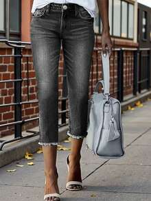European & American Casual Everyday Simple Commute Versatile All-Match Women's Denim Shorts For Summer Spring - Dark Grey - View 3