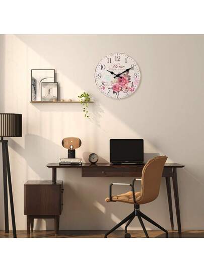10/12/14/16 Inch Vintage Rustic Beautiful Pink Rose Flower Butterfly Wooden Wall Clock Silent Non-Ticking, Decor For Living Room, Kitchen, Bedroom, Office, Outdoor Garden Party, Gifts Without Battery,Home Decor ,Room Decor Birthday Graduation Clock Wall Bedroom Decor Dormitory Decor Back To School view 6
