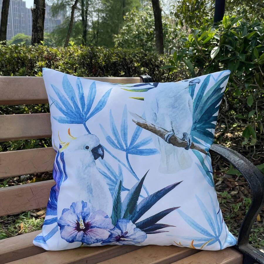 1 件装饰性户外枕套方形花园靠垫套花朵/小鸟/菠萝/树叶抱枕套外壳适用于庭院帐篷沙发（仅枕套，44.45x44.45 厘米）