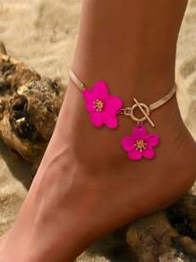 1 pieza Tobillera de mujer con colgante de diseño floral elegante y sencillo pintado en amarillo, apto para vacaciones y fiestas