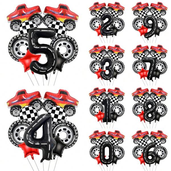 10pcs Racing Car Theme Birthday Party Decorations Set, Includes 40-Inch Number Balloon, Pickup Truck, Tire Shaped Foil Balloons, Make Your Party More Fun
