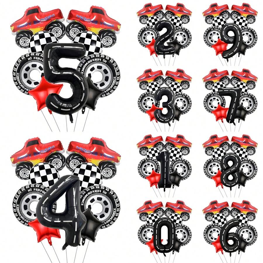 10pcs Racing Car Theme Birthday Party Decorations Set, Includes 40-Inch Number Balloon, Pickup Truck, Tire Shaped Foil Balloons, Make Your Party More Fun