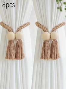 4pcs Magnetic Window Curtain Tiebacks Simple Wooden Tassel Curtain Buckle Curtain Holdback Suitable For Bedroom Living Room Kitchen Home Decoration